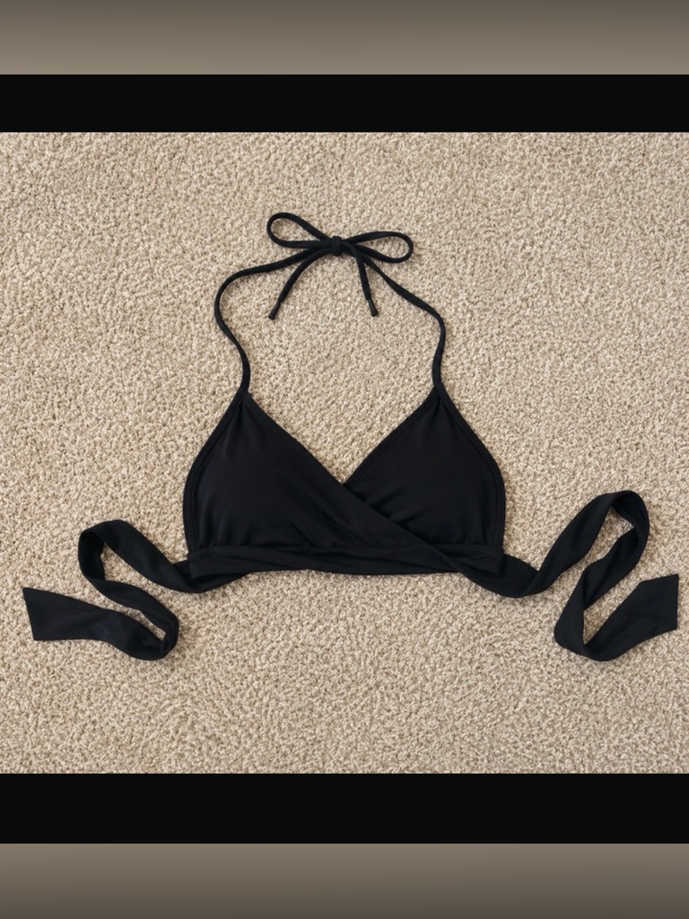 Nwt Aerie Brand Black Wrap Halter Bikini Top Size Medium Adjustable Tie Swim 422